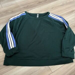 Lou & Grey Dark Green Athletic Stripe Crewneck Sweatshirt Plus Size XXL